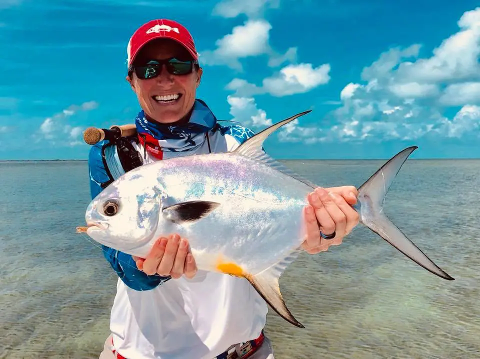 Fly-Fishing-Resort-Belize-Permit-EP1 ยป Outdoors International A woman fly fishing for permit on the flats of Belize.
