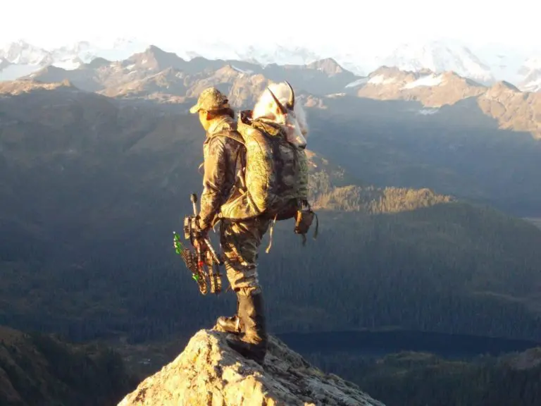 Archery Hunter Yahsti Perkins Client Mountain Goat back pack archery scenery Alaska PMG » Outdoors International Alaska Mountain Goat