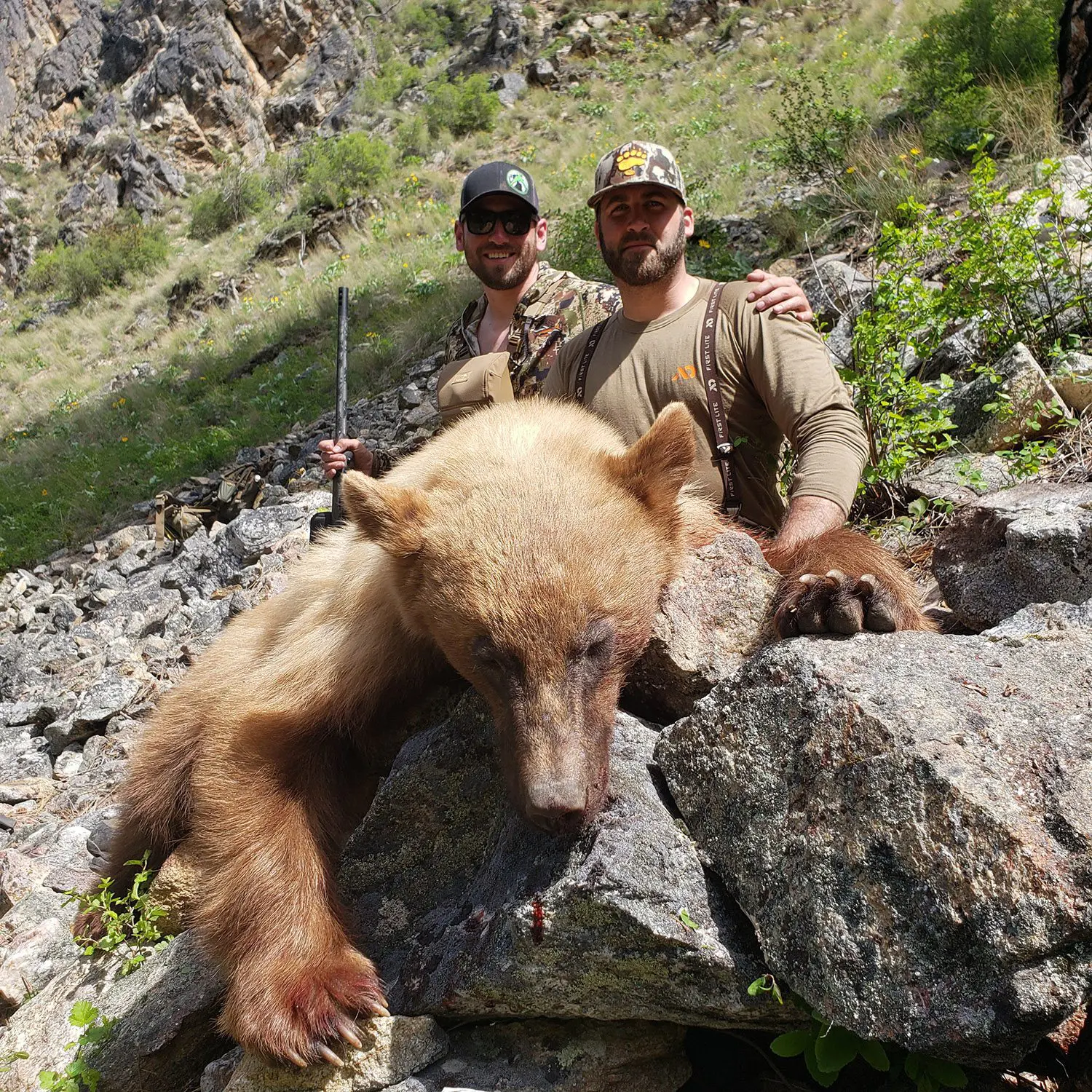 Client Jace Myers Kyle Hanson Idaho Frank Church Wilderness Spring Black Bear WMO2 2021 » Outdoors International Jace and Kyle with Jaces bear