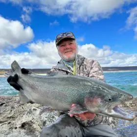 Strobel Lake Fly Fishing Greg Pope Client 2022 ELV1 » Outdoors International Greg Pope with a Strobel Lake rainbow trout.