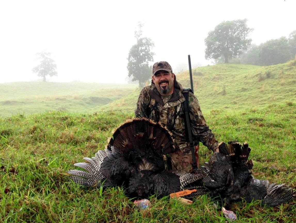 Mat Cervantes with a pair of Hawaii Rio Grande gobblers.