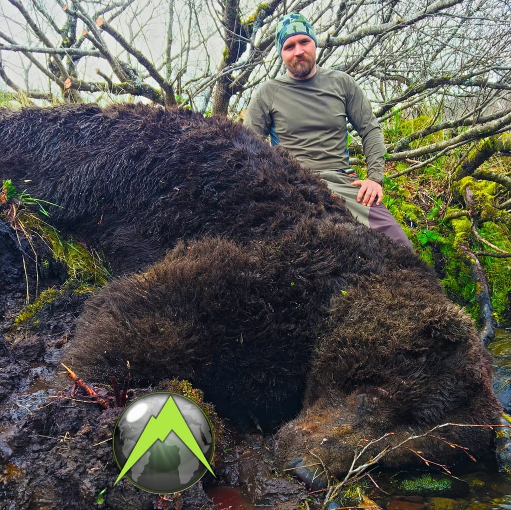 A giant 10' 10" brown bear taken with an Outdoors International client on the Alaska Peninsula