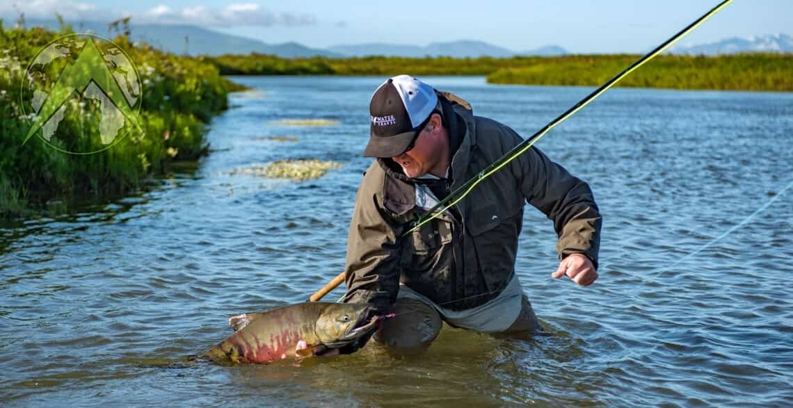 mens large north river trout fly fishing Hunting Hawaiian shirt Salmon  Color