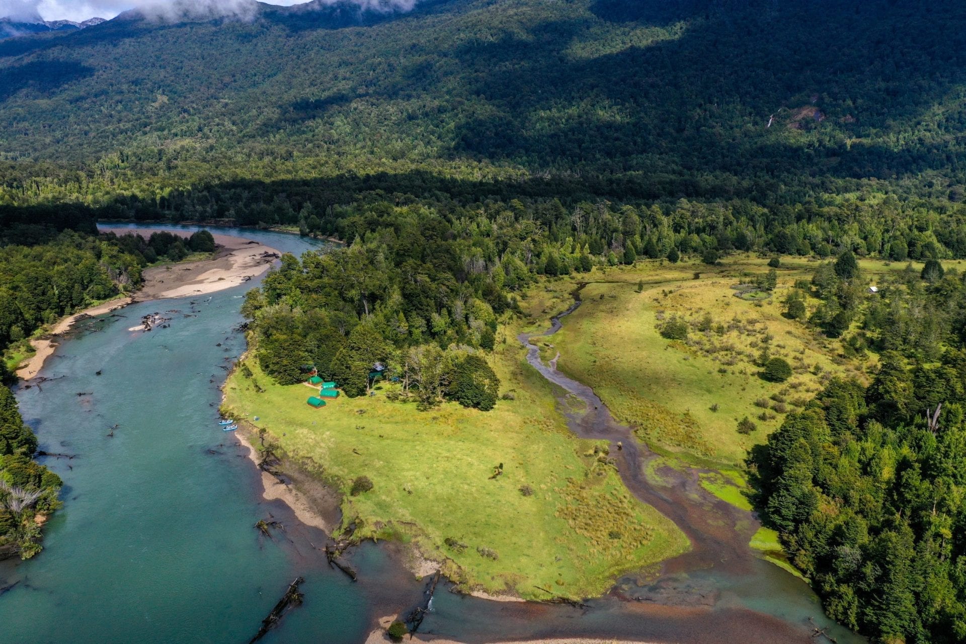 Rio Blanco remote luxury camp from the air