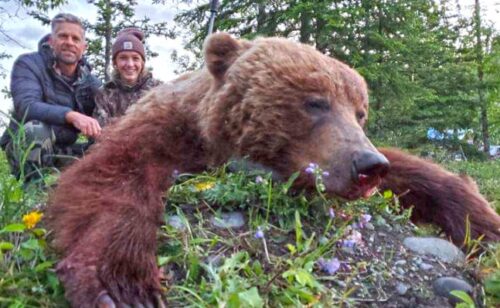 Maria with a good Alaska brown bear
