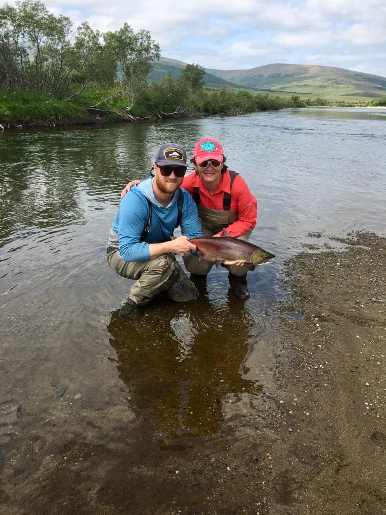 Wife and guide with AK Salmon