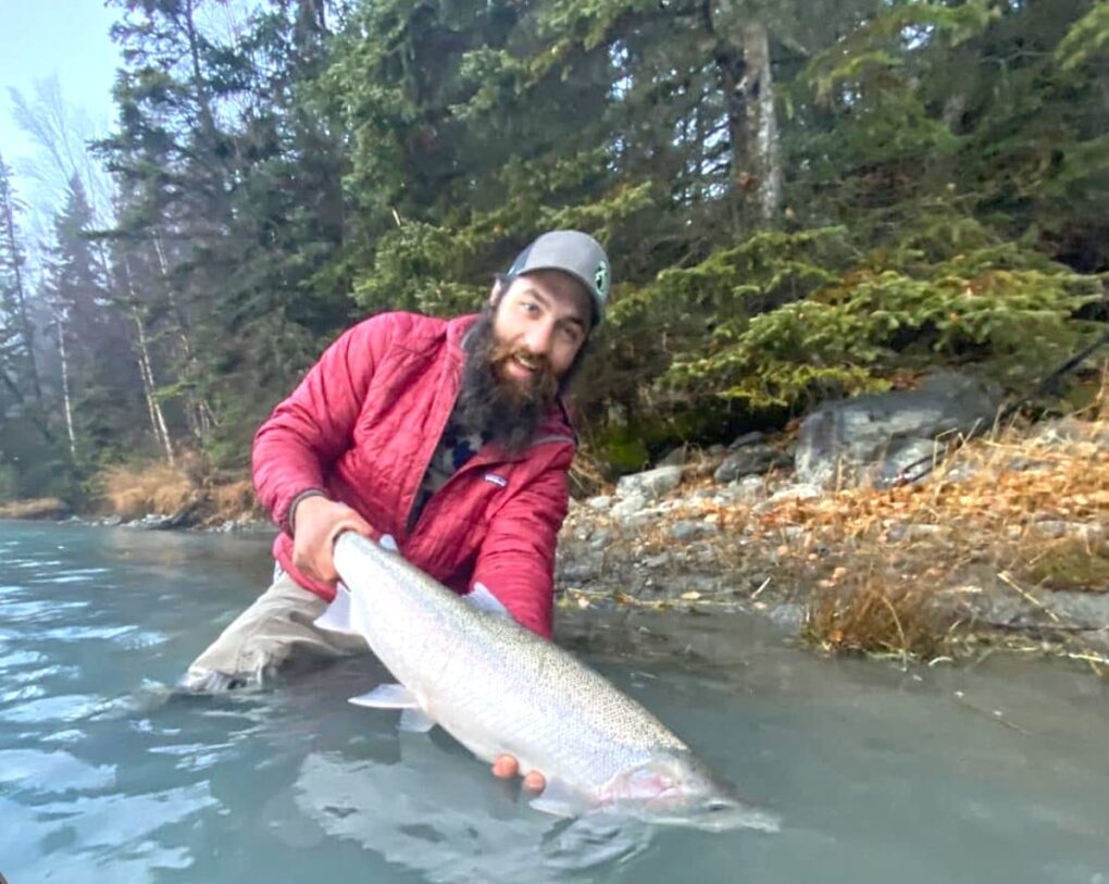 Patrick swinging flies for AK Steelhead