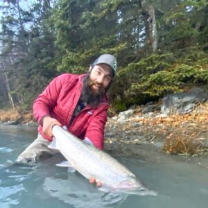 Patrick swinging flies for AK Steelhead