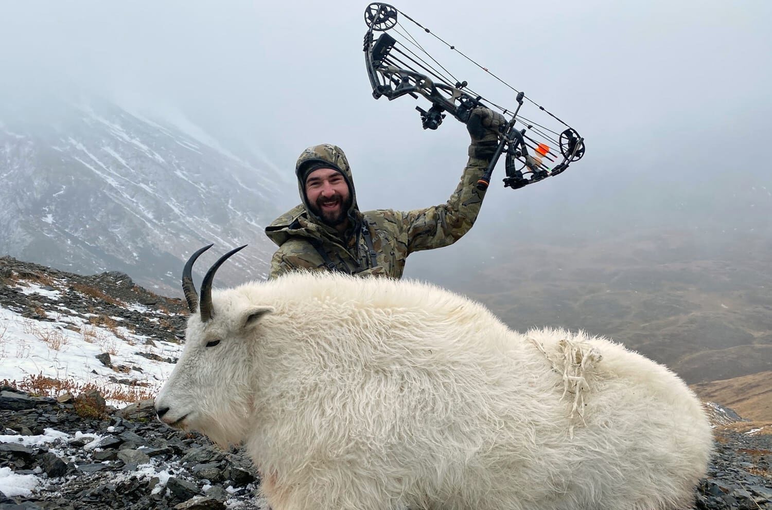 AJ Kissel with his archery Kodiak Mountain goat.