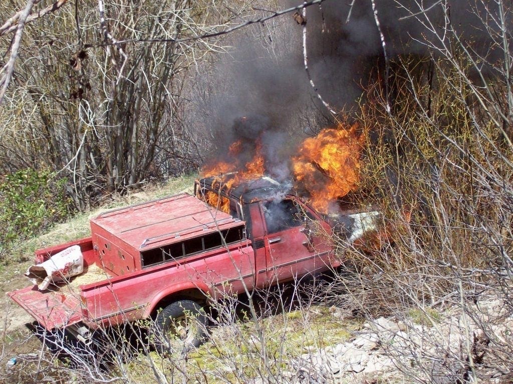 Cory Glauner truck fire » Outdoors International Cory's burning truck.