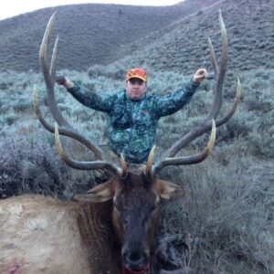 A giant bull taken by one of our hunters on one of our Wyoming backcountry elk hunts