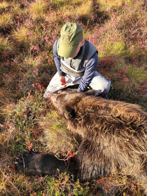 John admiring his grizzly bear