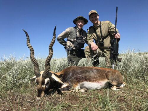 Austin's first hunt. His first big game animal was a spectacular Free Range, Argentina blackbuck antelope.