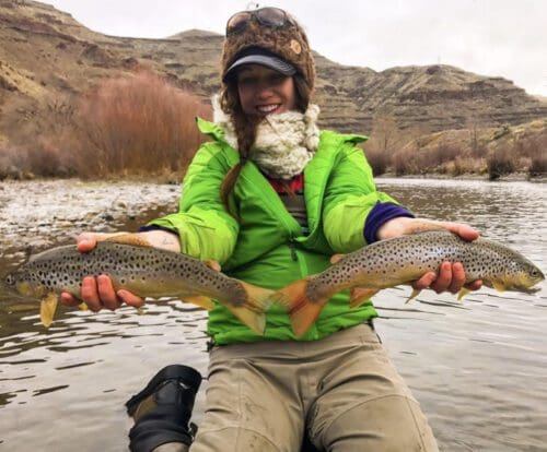 Lacey with a trout double.