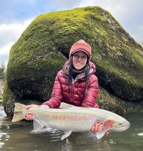 Lacey Savage with a big Idaho Steelhead