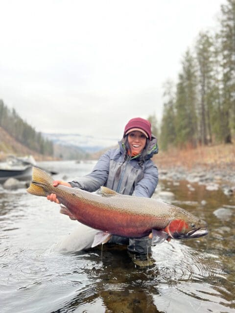 Lacey Savage with a beautiful Idaho steelhead.