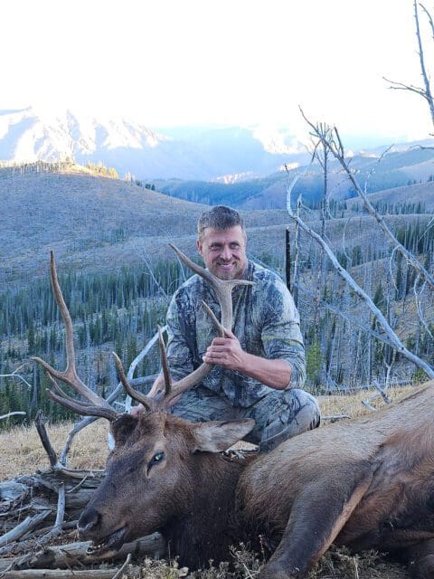 Anthony Torrey Client Idaho Frank Church Wilderness Elk Hunt PCO 2024 » Outdoors International Anthony with his Idaho wilderness bull.