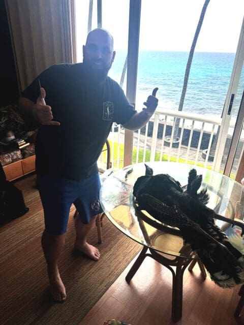 Back out the AirBnB with his turkey