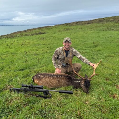 Charlie Ward with a Fallow deer he took in Ireland on Lambay Island