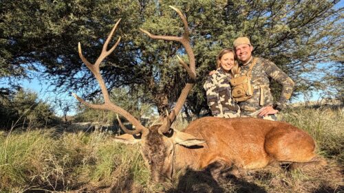 Brad Baker and his wife with a great Argentina stag