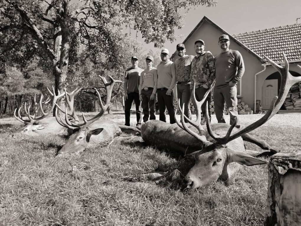 Group of clients on a stag hunt in Hungary hosted by Kyle Hanson.